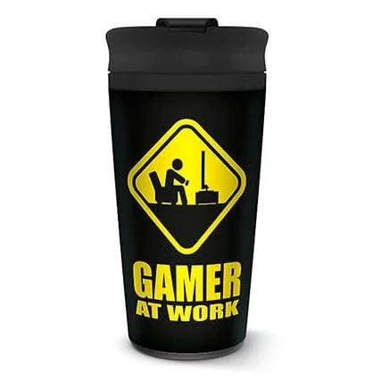 Gamer At Work - Caution Sign Metalen Reisbeker