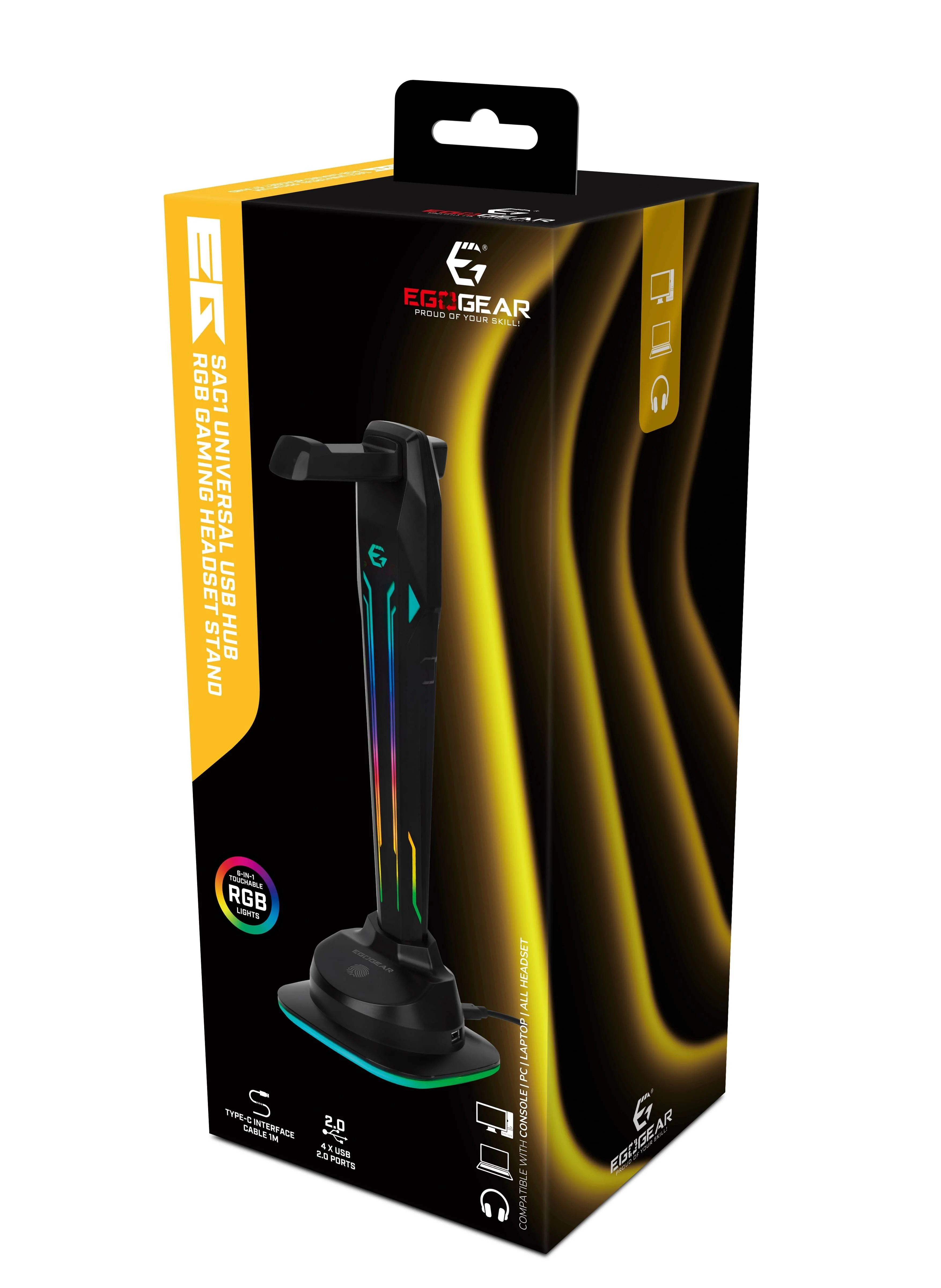 EgoGear - SAC1 - Universele USB-hub en RGB Gaming Headset Stand