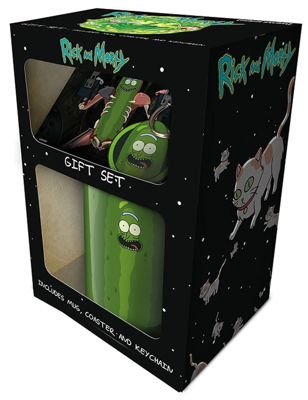 Rick and Morty - Pickle Rick Geschenkset Mok, Onderzetter en Sleutelhanger