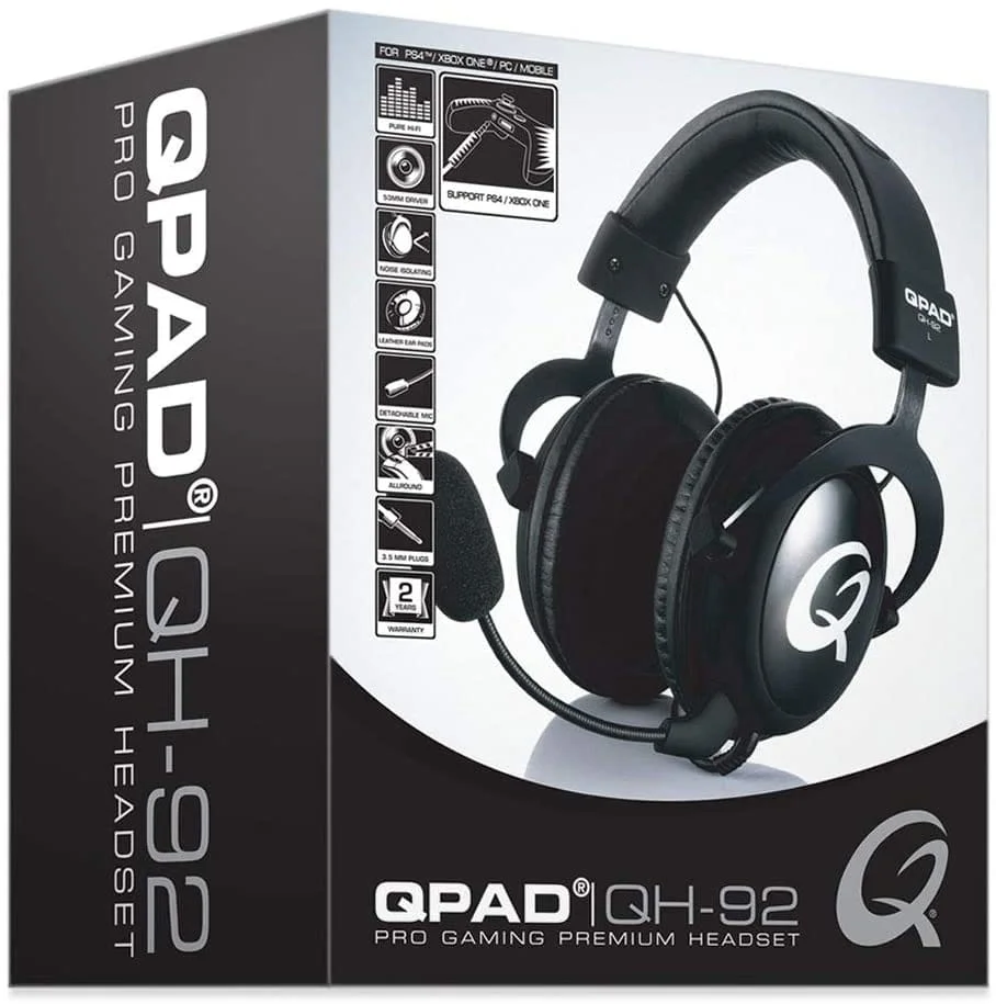 QPAD - QH-92 High End Stereo Gaming Headset, Closed Ear, Noise Cancelling detachable Microphone, Multiplatform