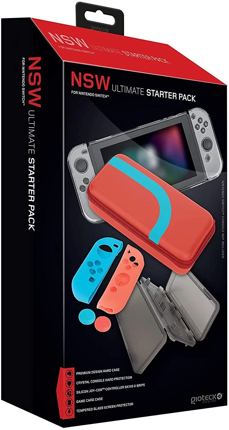 Gioteck Starter Pack met accessoires voor Switch - Beschermhoes - 9H gehard glas - Silicone Skins en Grips - beschermhoes voor Switch - hoesje voor game cards