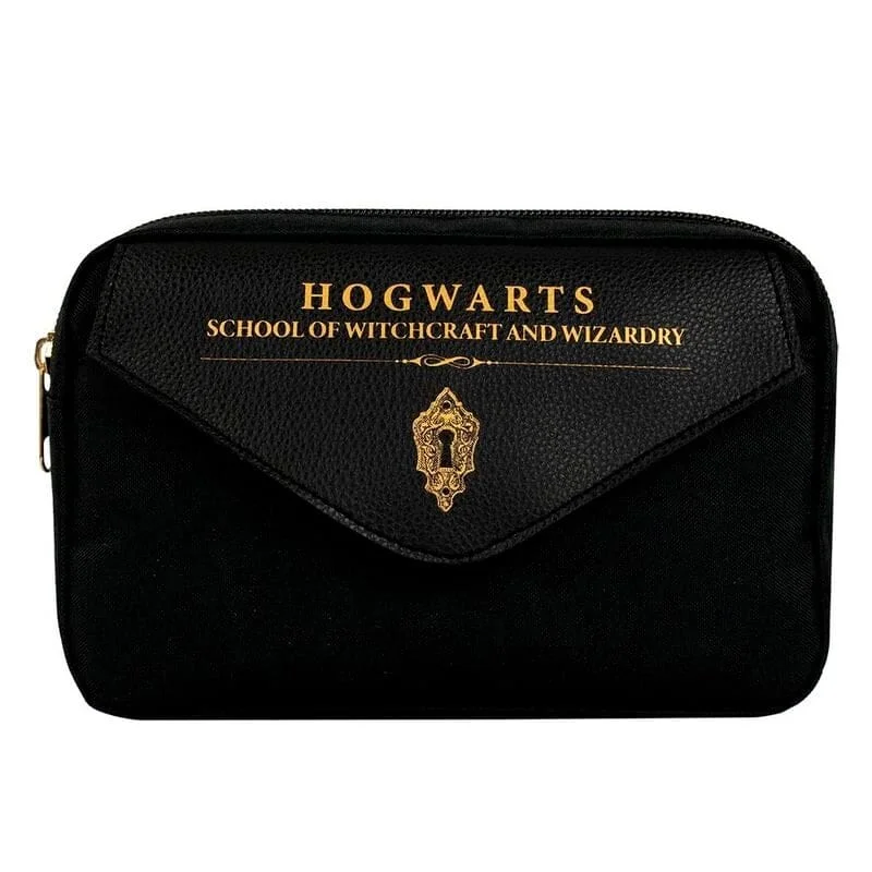 Harry Potter - Hogwarts Schild - Kunstlederen Etui met Meerdere Vakken - Zwart