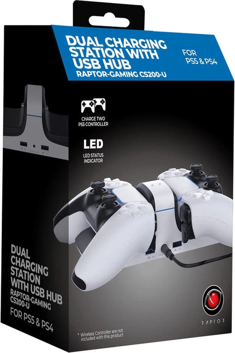 Raptor Gaming - Dubbele Oplader Wit voor PS4/PS5 DualSense Controllers