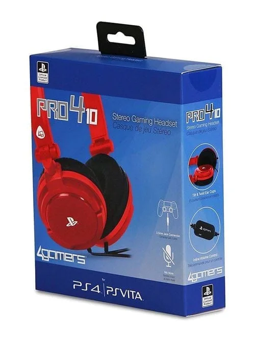4Gamers - PRO 4-10 - Officiële Playstation Bedrade Gaming Headset - Rood