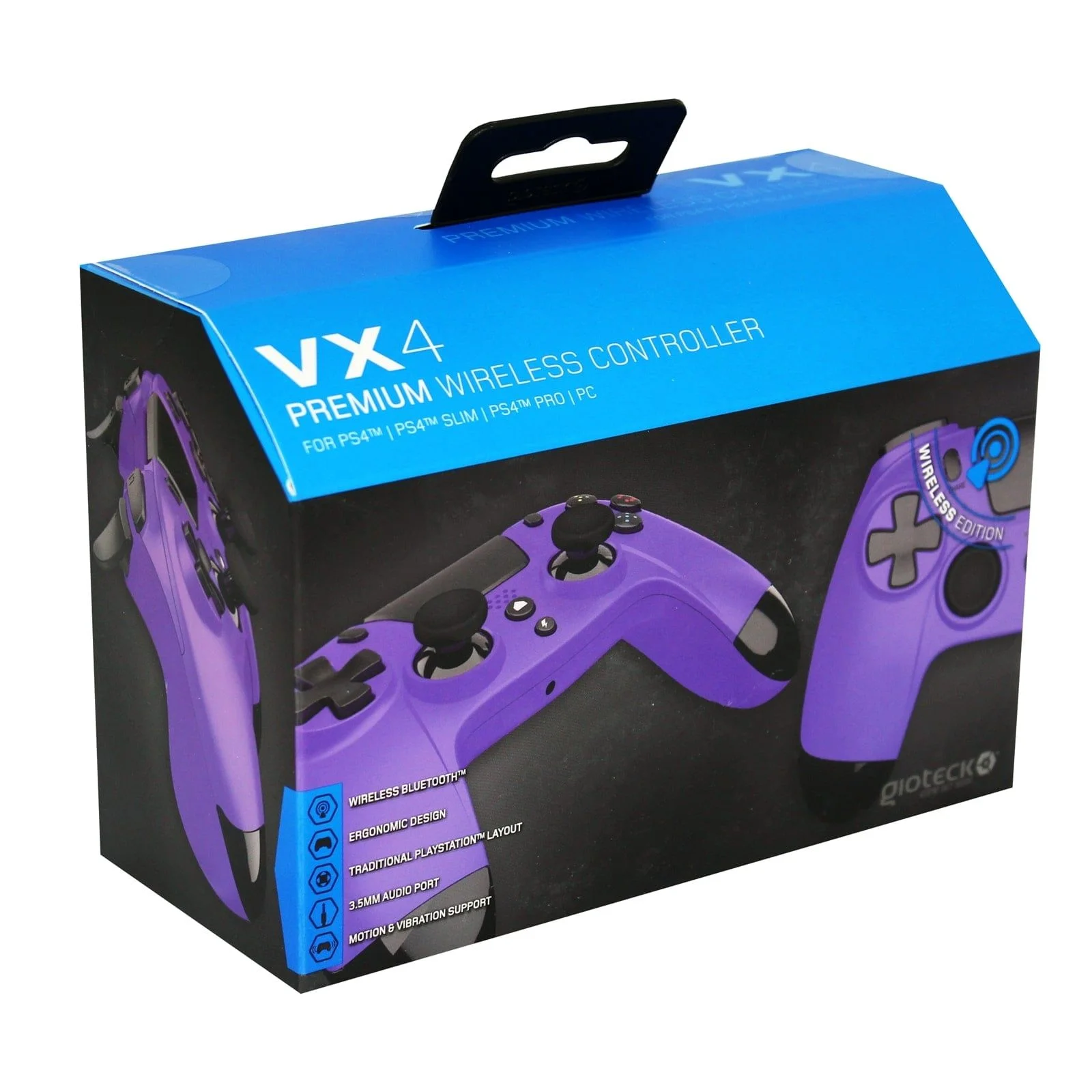 Gioteck - VX4 - Draadloze Bluetooth Controller - Paars - Geschikt voor PS4 en PC - Gamepad met Ergonomisch Design & Snelle Vuurknoppen