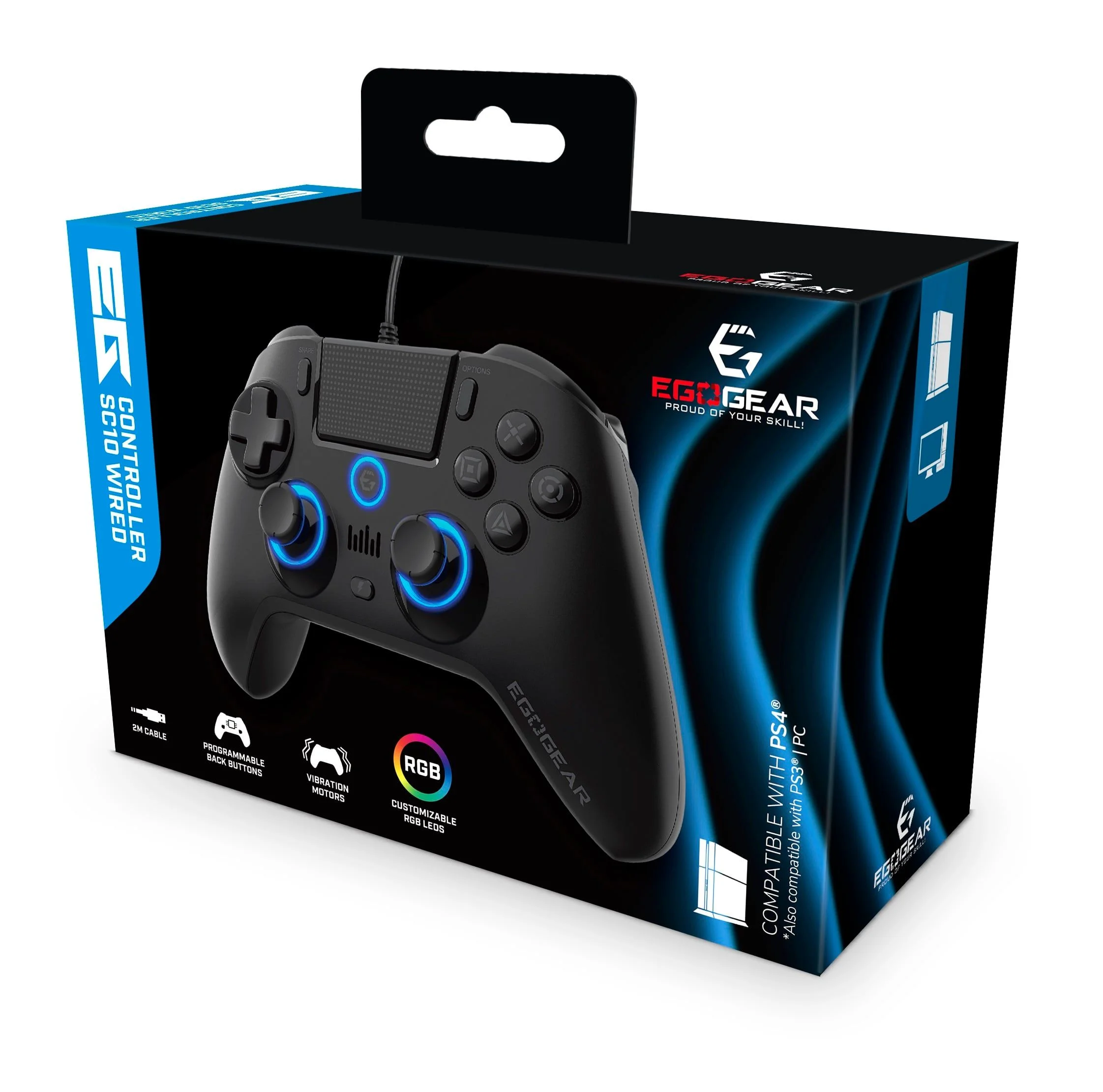 EgoGear - SC10 Bedrade Controller Zwart met audio hoofdtelefoonpoort voor PS4, PS3 en PC