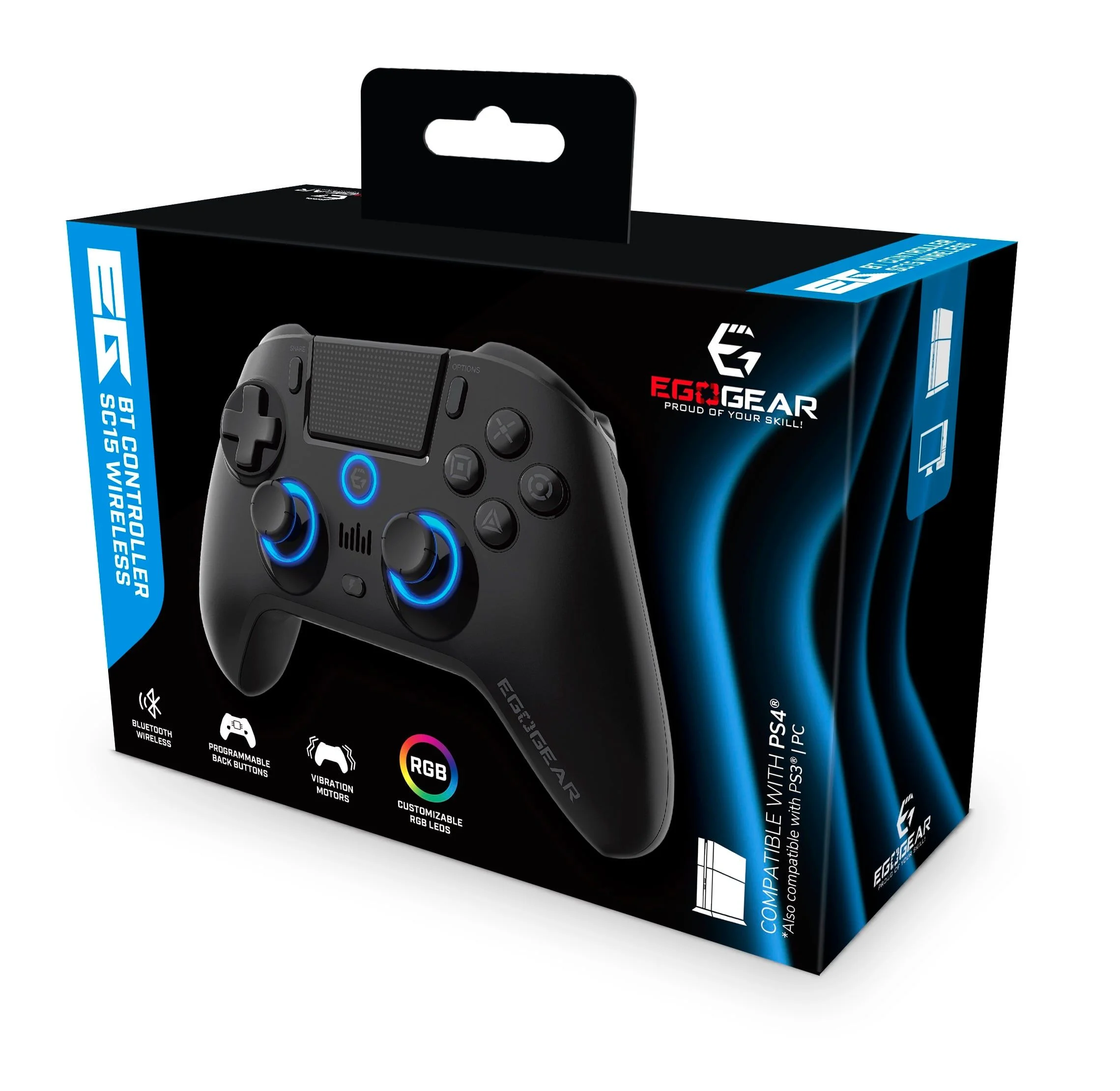 EgoGear - Draadloze Bluetooth Controller Zwart - Geschikt voor PS4, PS3 en PC