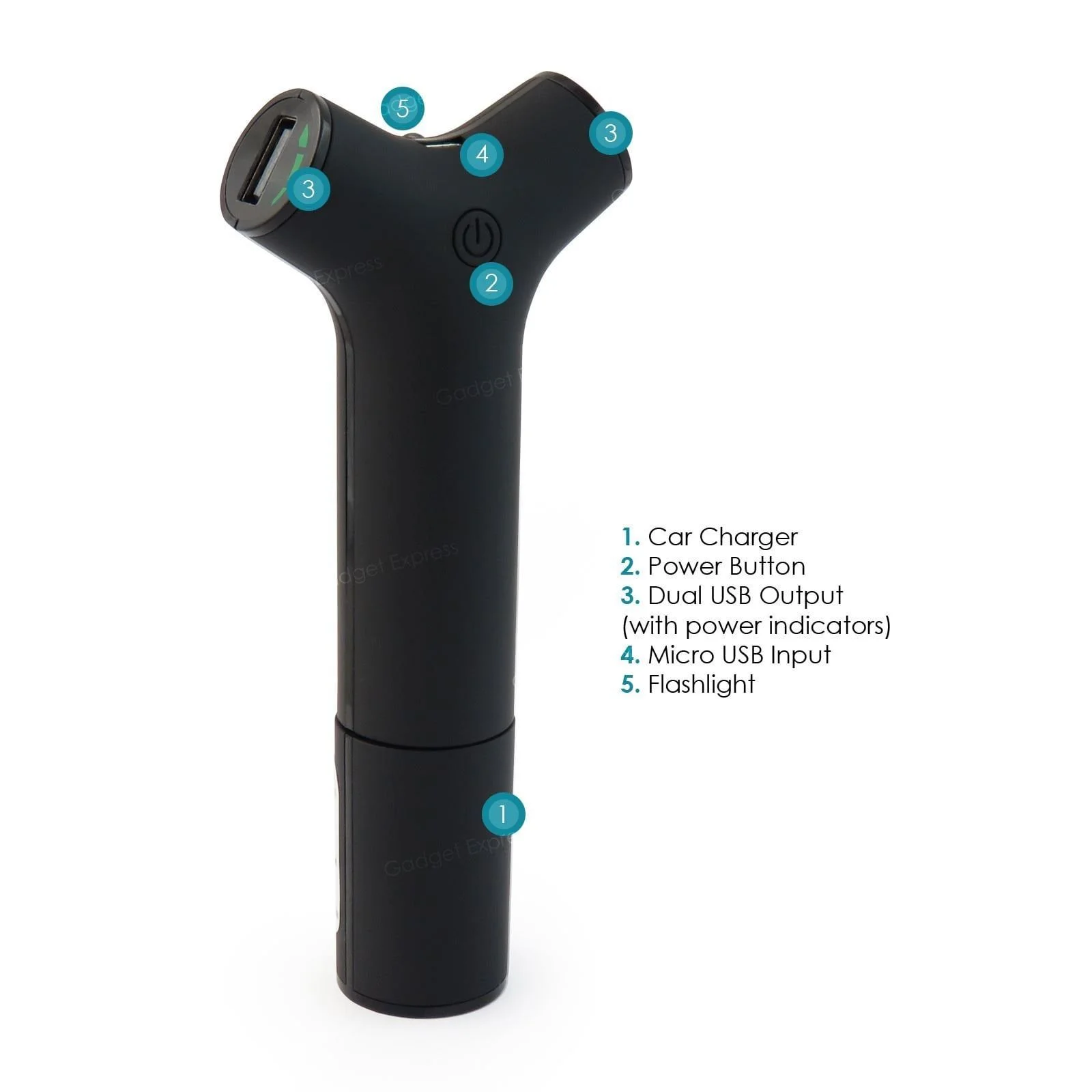 Mobility Lab - Sigarettenaansteker oplader + Externe batterij 2600 mAh - 2 USB-poorten - Zaklamp inbegrepen