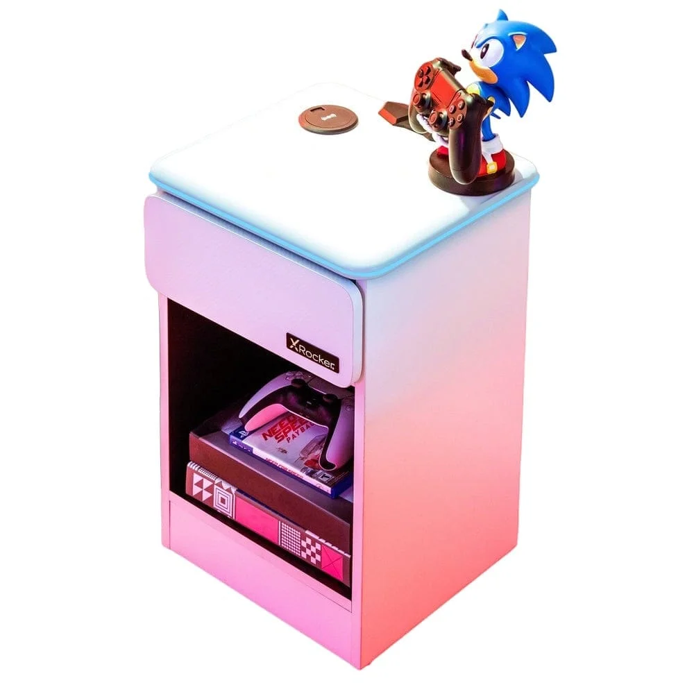 X-Rocker - Carbon-Tek Nachtkastje met draadloos opladen en LED-lampjes Wit