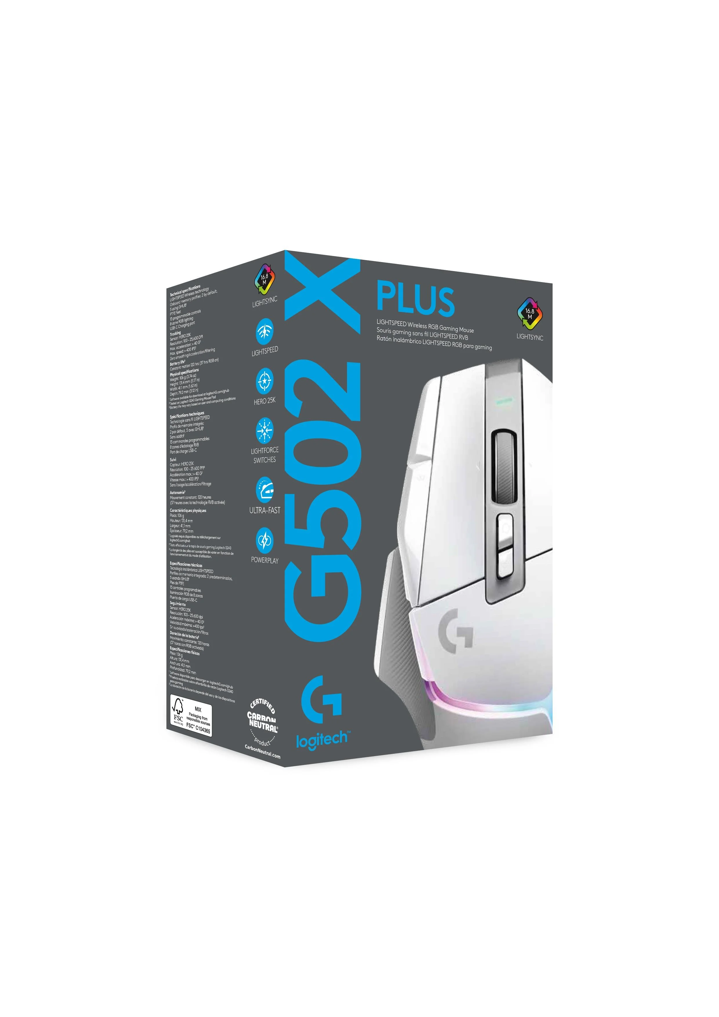 Logitech G502 X PLUS RGB draadloze gaming muis WIt voor PC (Windows/MacOS