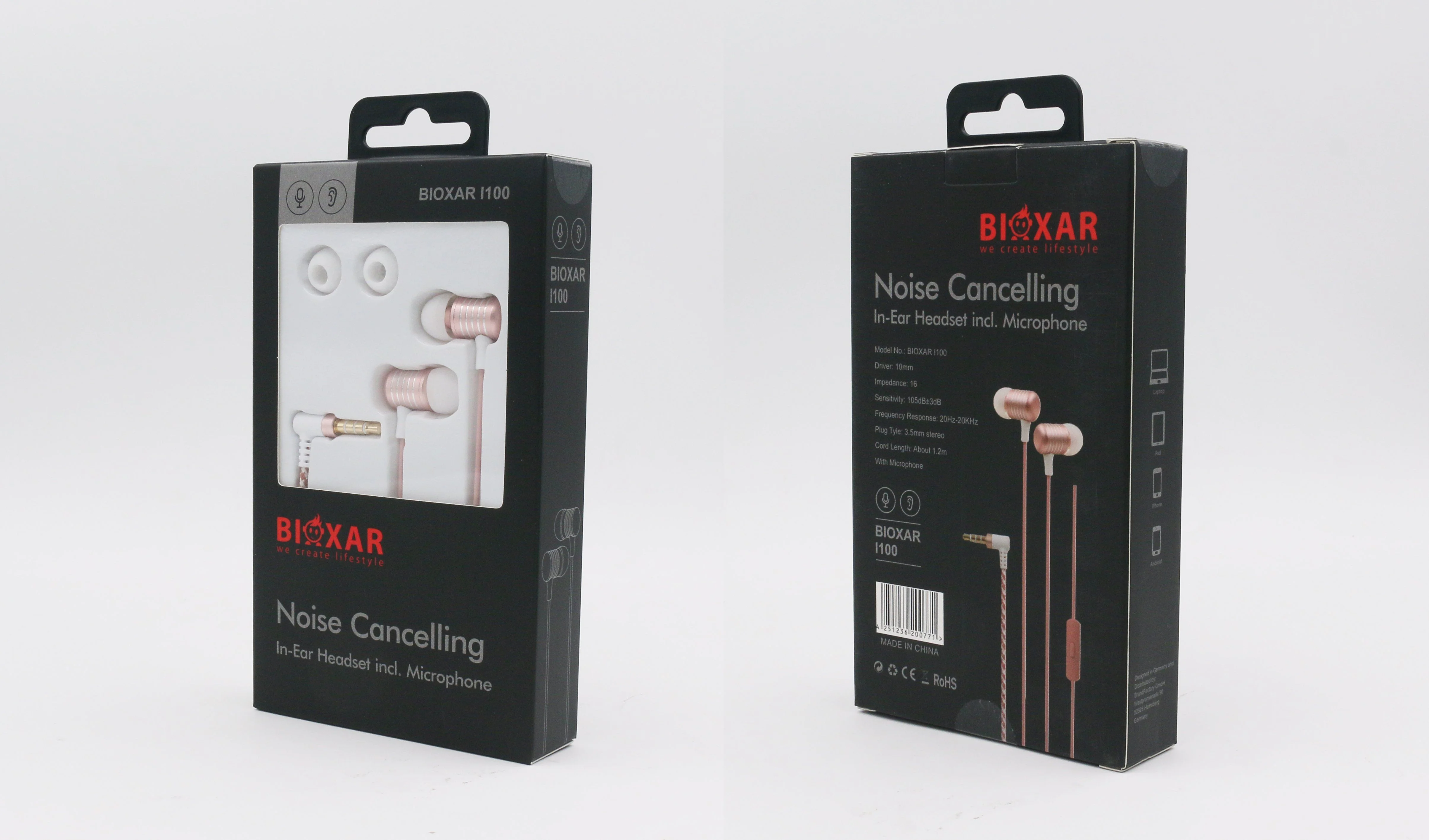 Bioxar - L100 - Roos stéreo in-ear oortelefoon voor mobiele telefoons