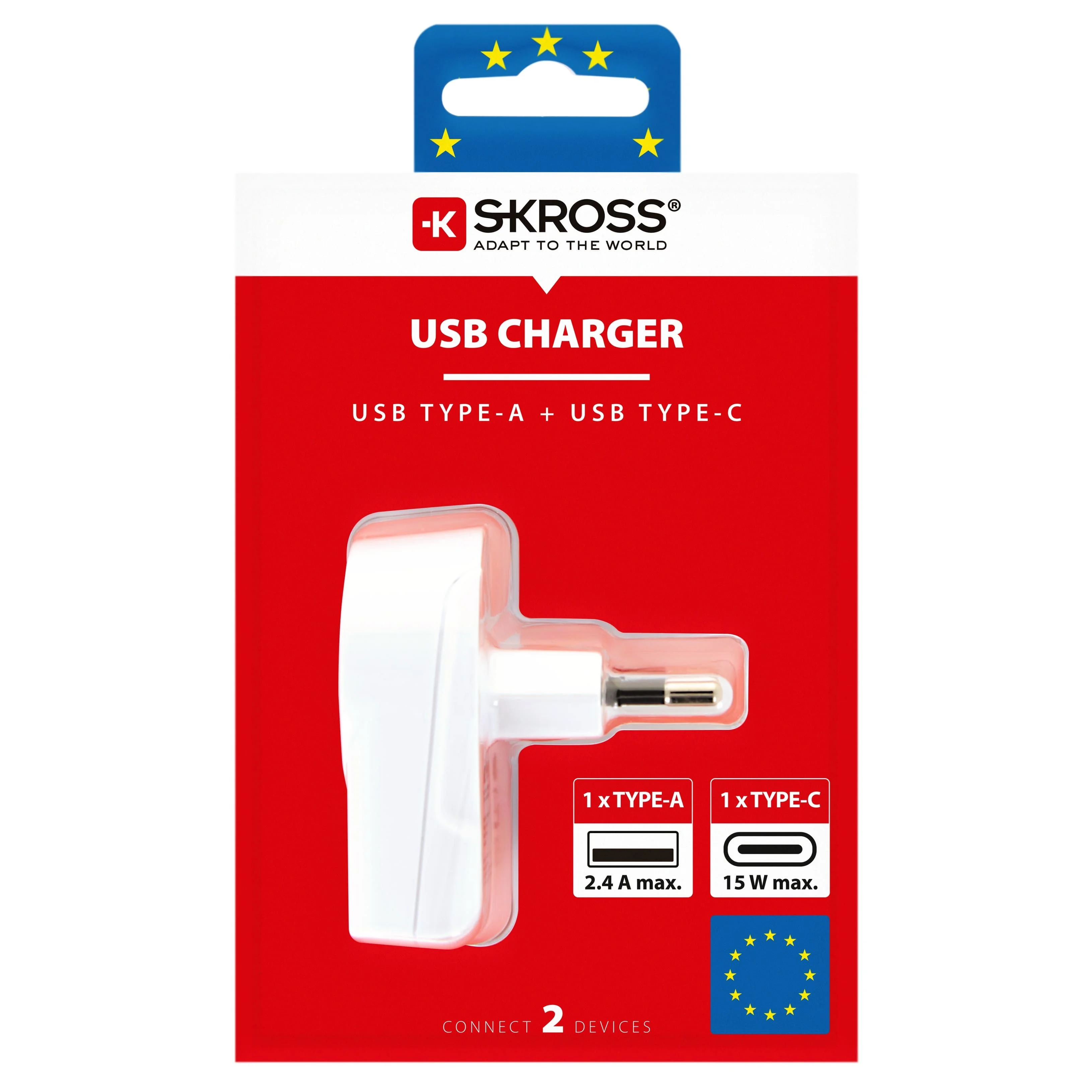 SKROSS - Euro USB Oplader 2xUSB 5400 mA (Type-A & Type-C)