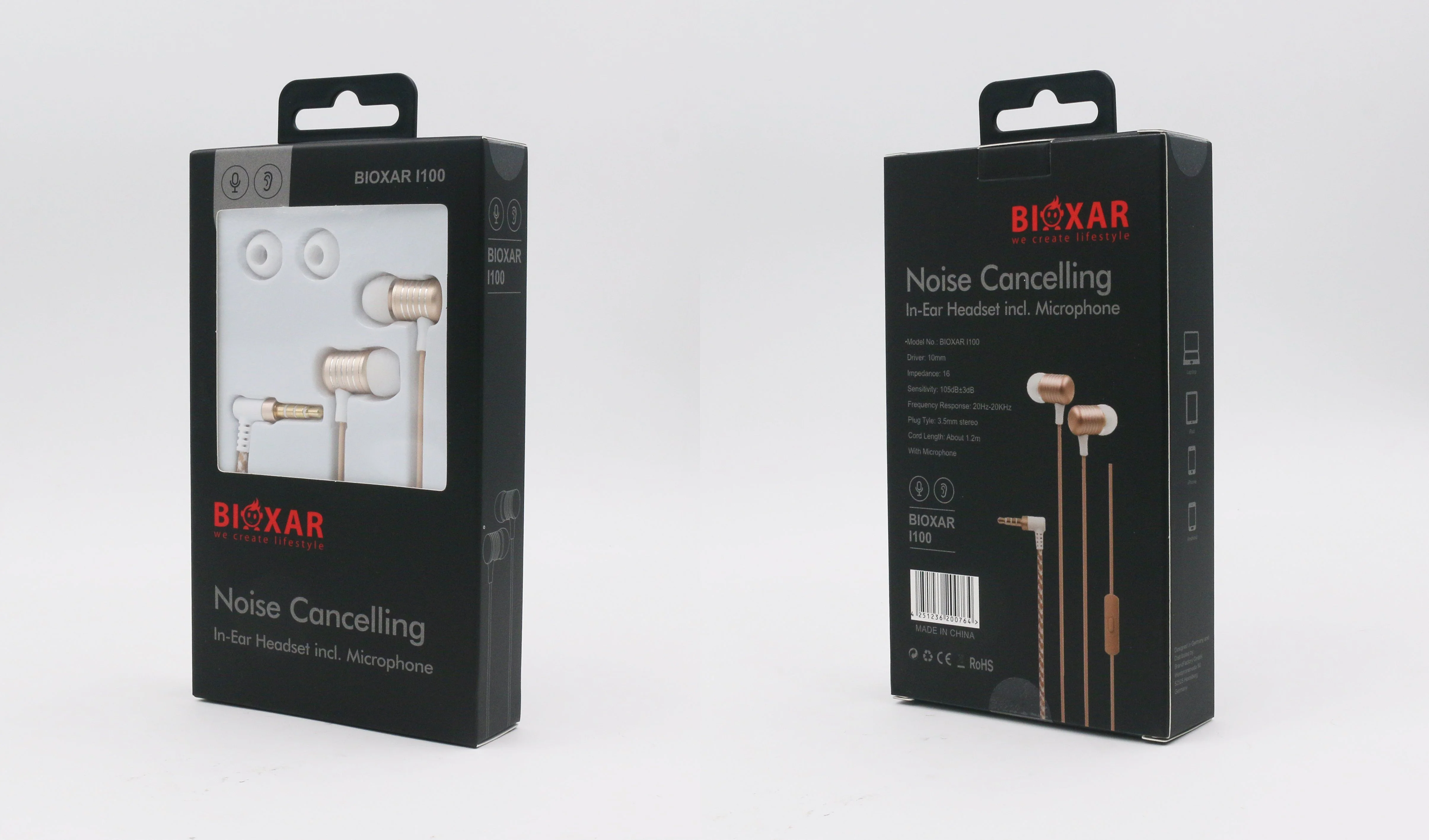 Bioxar - L100 - Gouden stéreo in-ear oortelefoon voor mobiele telefoons