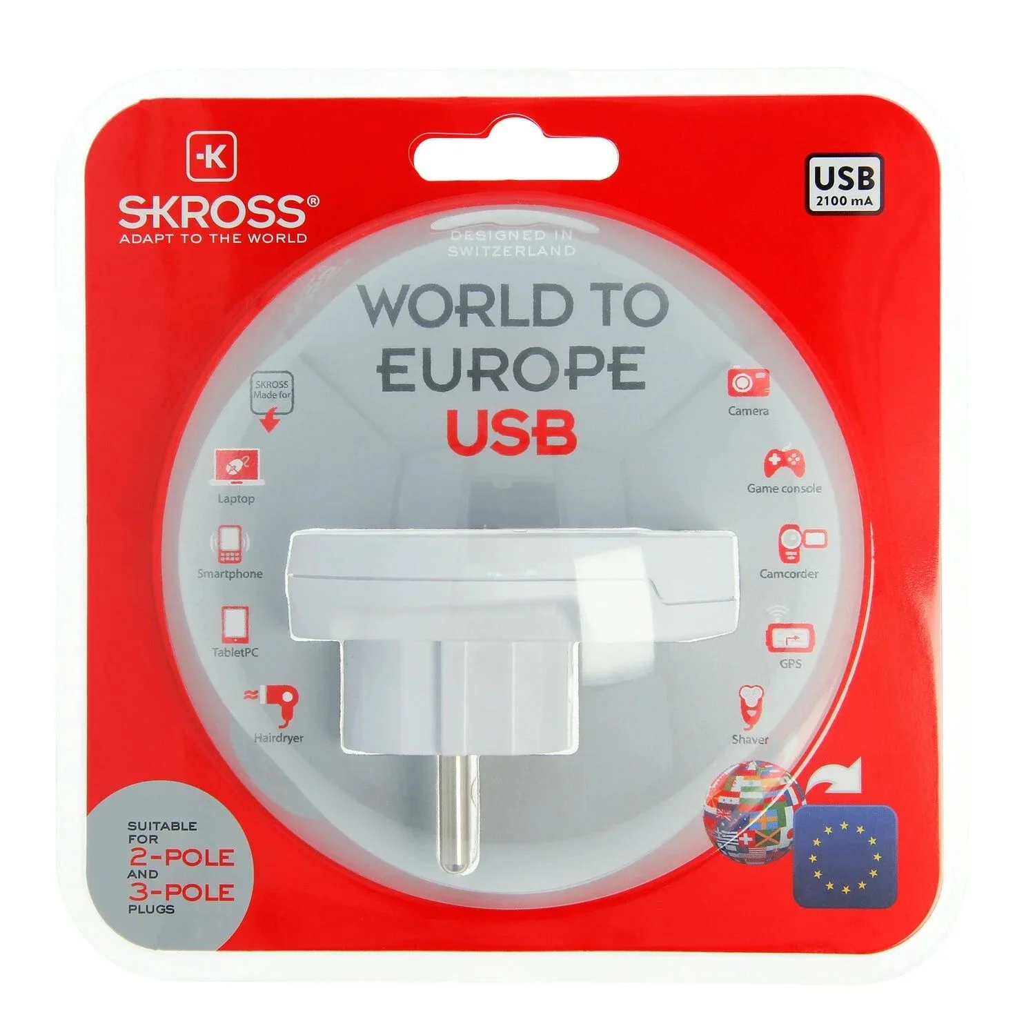 Skross Land Reisadapter Wereld naar Europa USB
