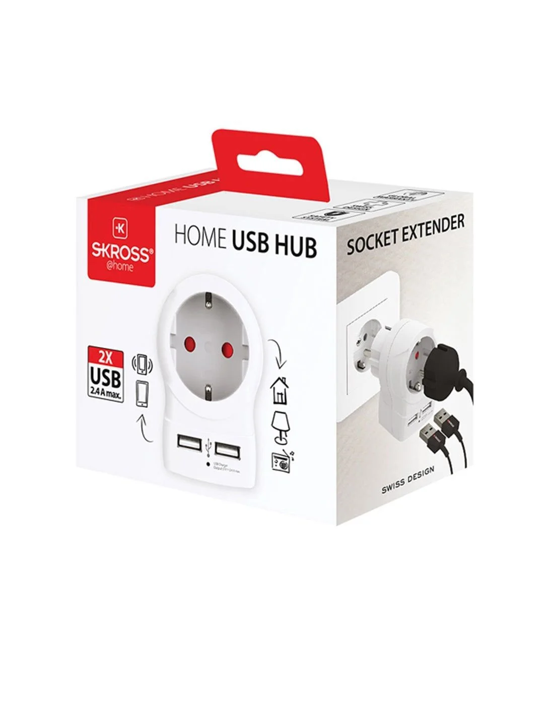 SKROSS - Home Europe Stopcontact Verlenger met USB Hub - 2xUSB