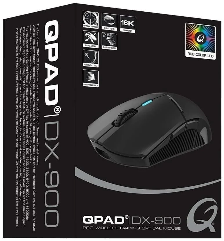 QPAD - DX-900 - Zwarte Draadloze/Bedrade Optische Gamingmuis