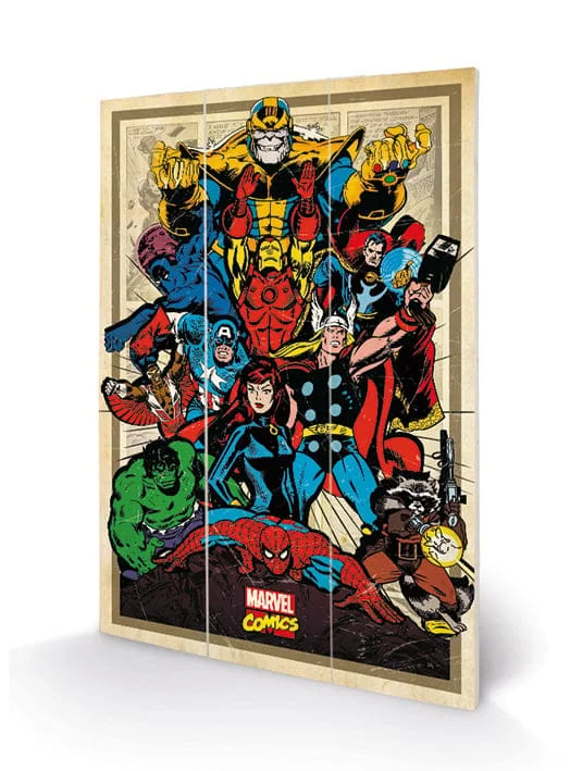 Marvel Comics Officiele Retro Avengers in Actie -  Houten Wandbord 20 X 29.5 cm