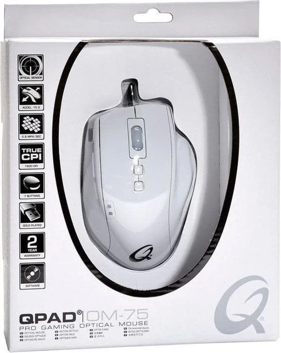 QPAD - OM-75 - Wit Bedrade Optische Gamingmuis
