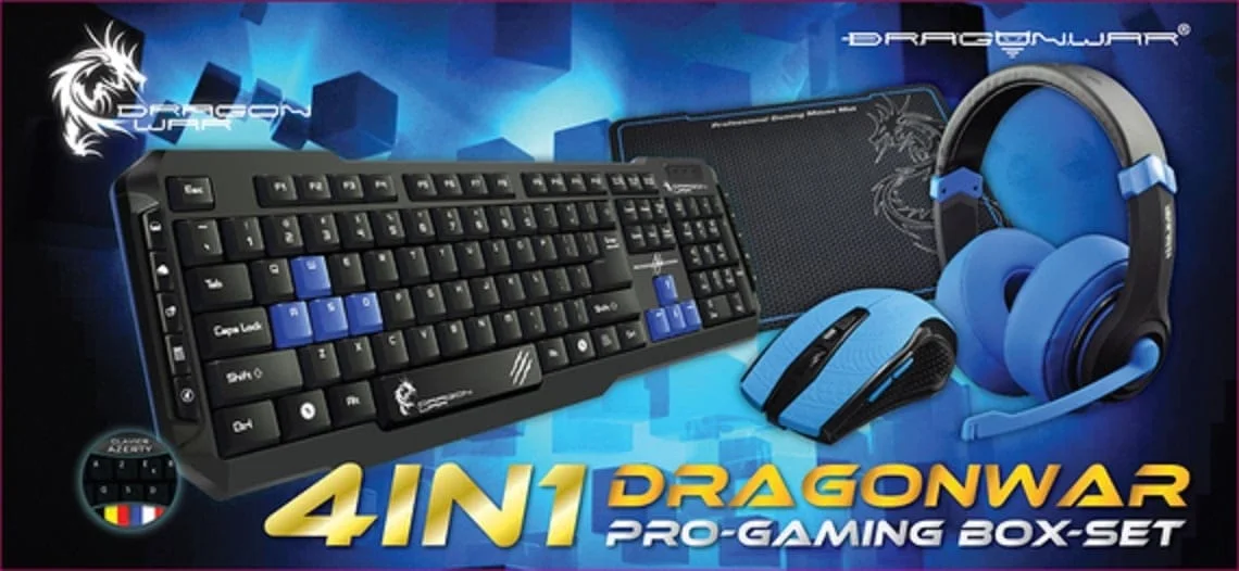 Dragonwar - 4 in 1 Gamingkit Azerty - Headset, Toetsenbord, Muis en Mousepad - Blauw