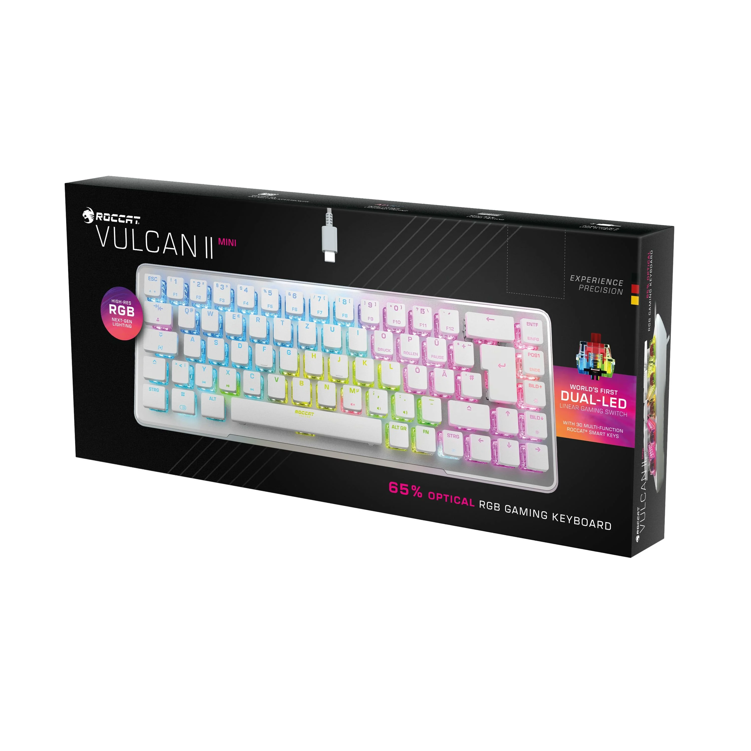 Roccat - Vulcan II Mini Mechanisch Optisch Gaming Toetsenbord Wit Wit met RGB Lightning - QWERTY amerikaans Toetsenbordindeling
