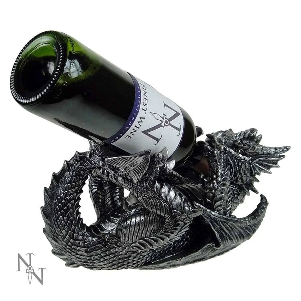 Nemesis Now - Metalen Wijnfleshouder - Draak - Zilver - 32cm