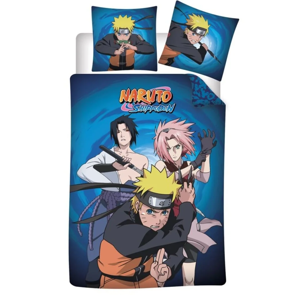 Naruto Shippûden - "Team 7 Fight" Dekbedovertrek Microvezel (140x200cm + 2x 63x63cm)