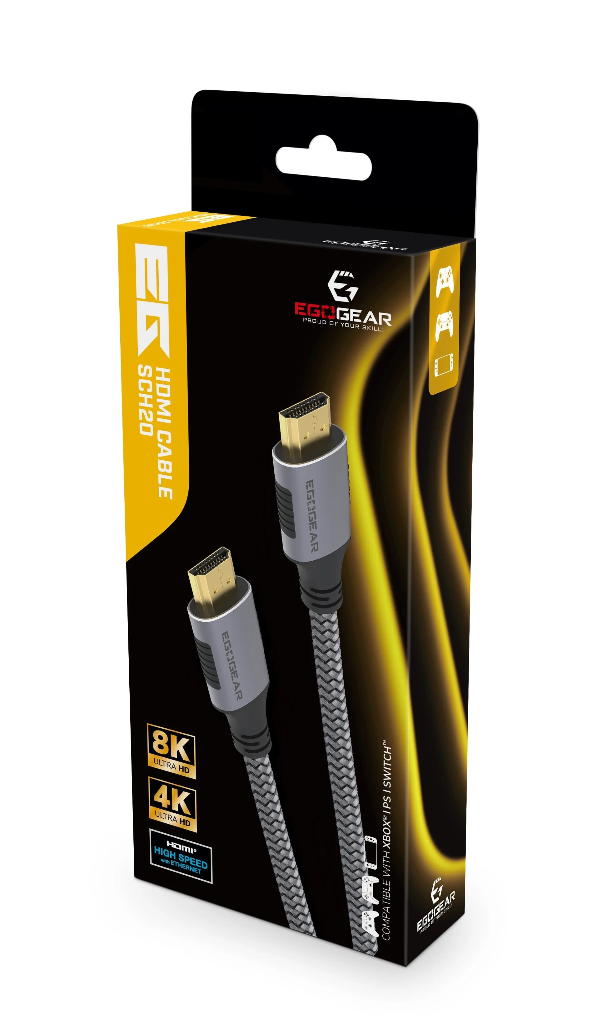 EgoGear - SCH20 8K UHD 2.1 HDMI Kabel met Ethernet Grijs en Zwaart - 2m