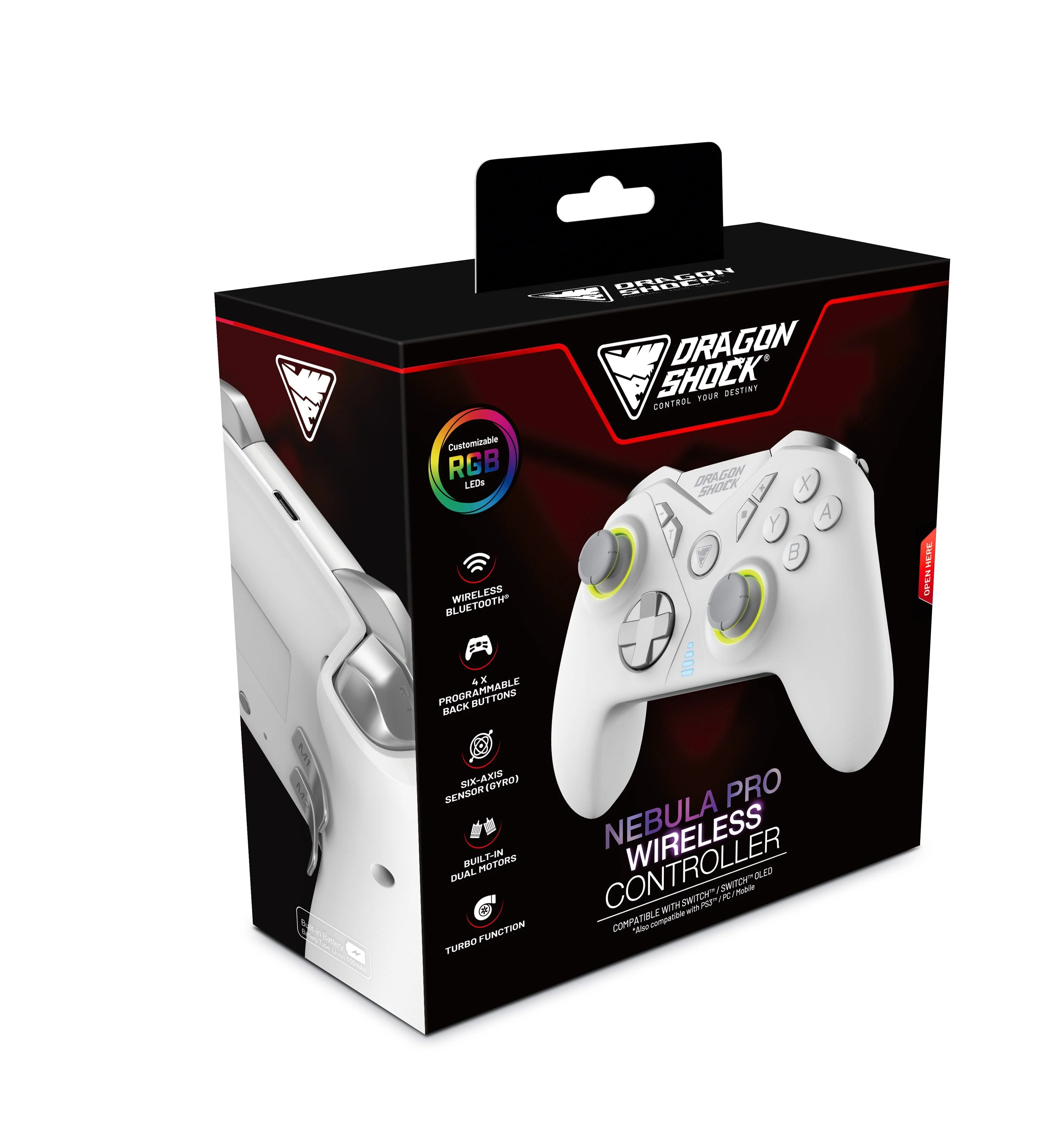 DragonShock - NEBULA PRO - Pro draadloze controller wit Geschikt voor Nintendo Switch - Switch Lite - Switch OLED - PS3 - PC - Android