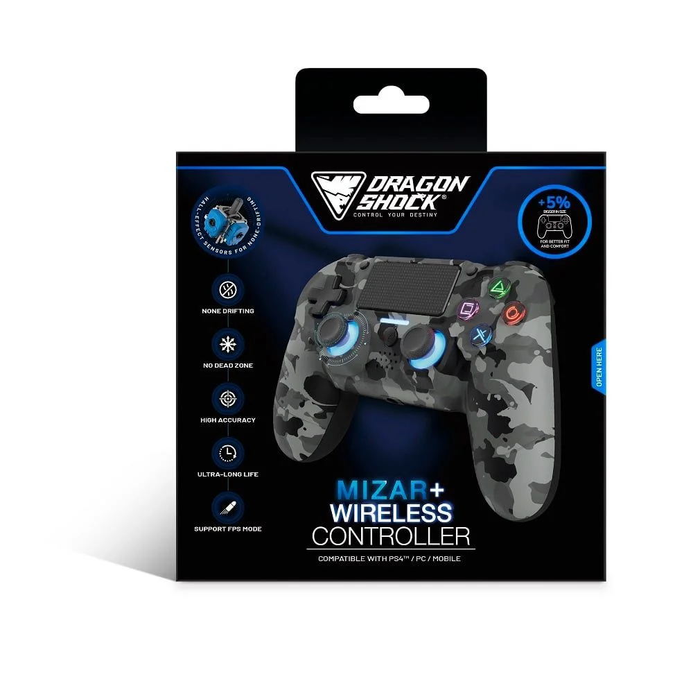 DragonShock - MIZAR+ - Bluetooth Draadloze Controller Volledig Grijs Camo voor PS4, PC & Mobiel