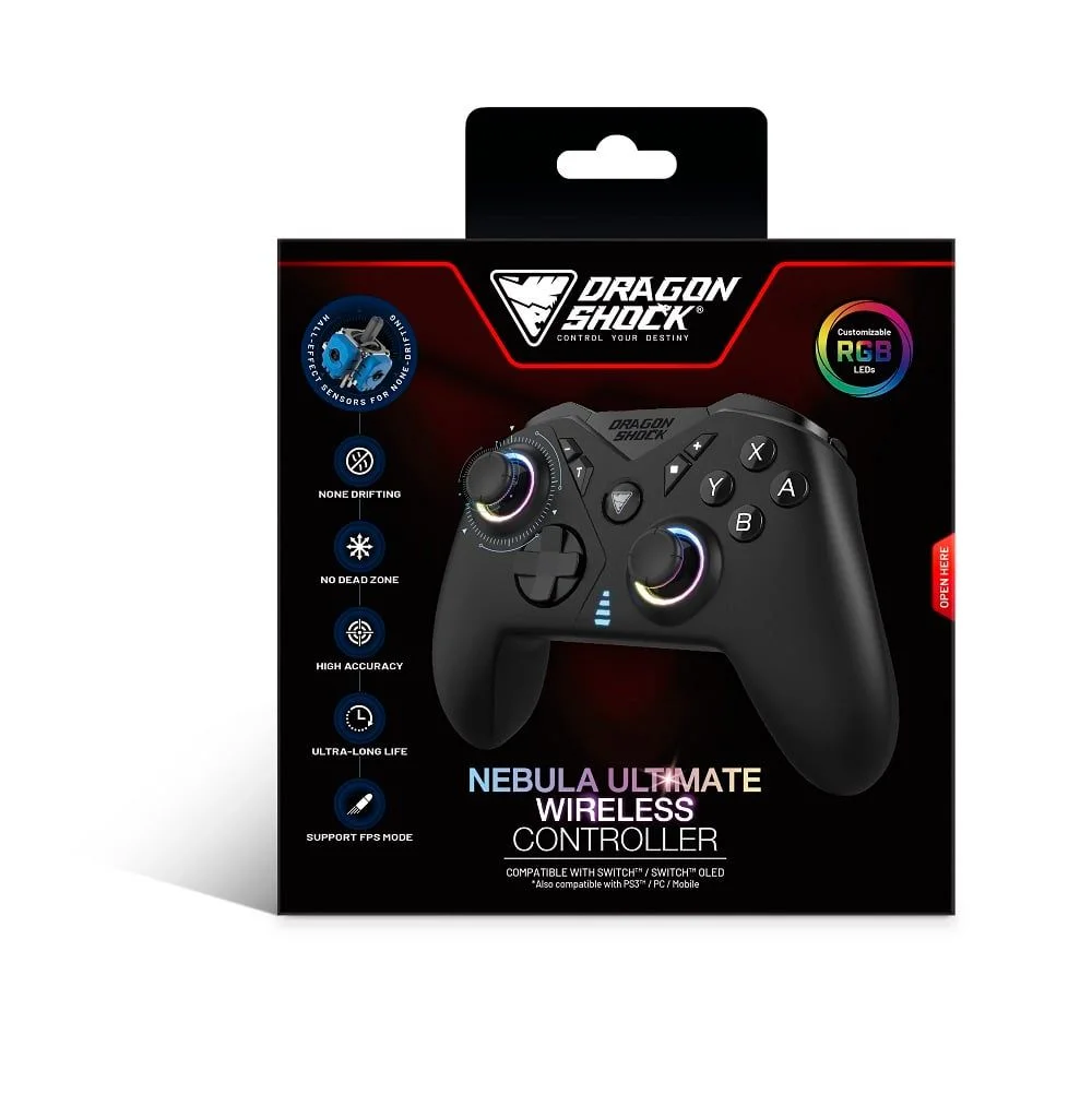DragonShock - NEBULA ULTIMATE - Pro Draadloze Controller Volzwart voor Switch, Switch Lite, Switch OLED, PS3, PC en Android