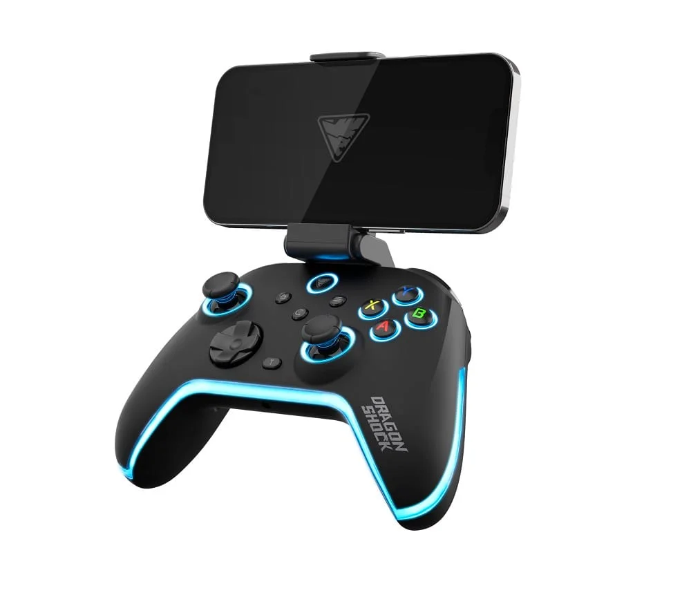 DragonShock - AURORA PLUS - Draadloze Controller Zwart met Telefoonhoudervoor PS3, PC, Android en IOS thumbnail
