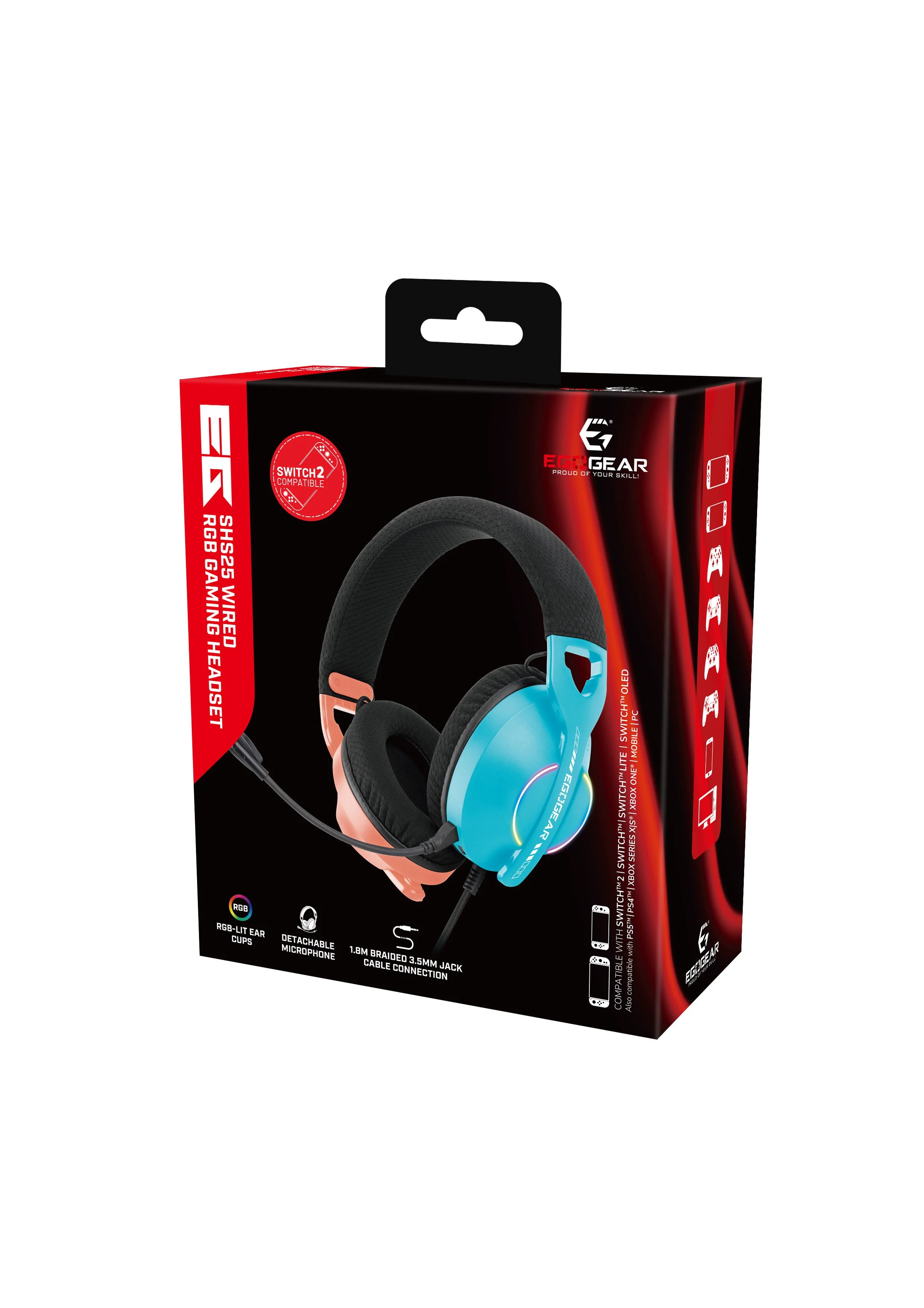 EgoGear - SHS25 Bedrade RGB Gamingheadset Roze en Blauw voor Switch 2 thumbnail