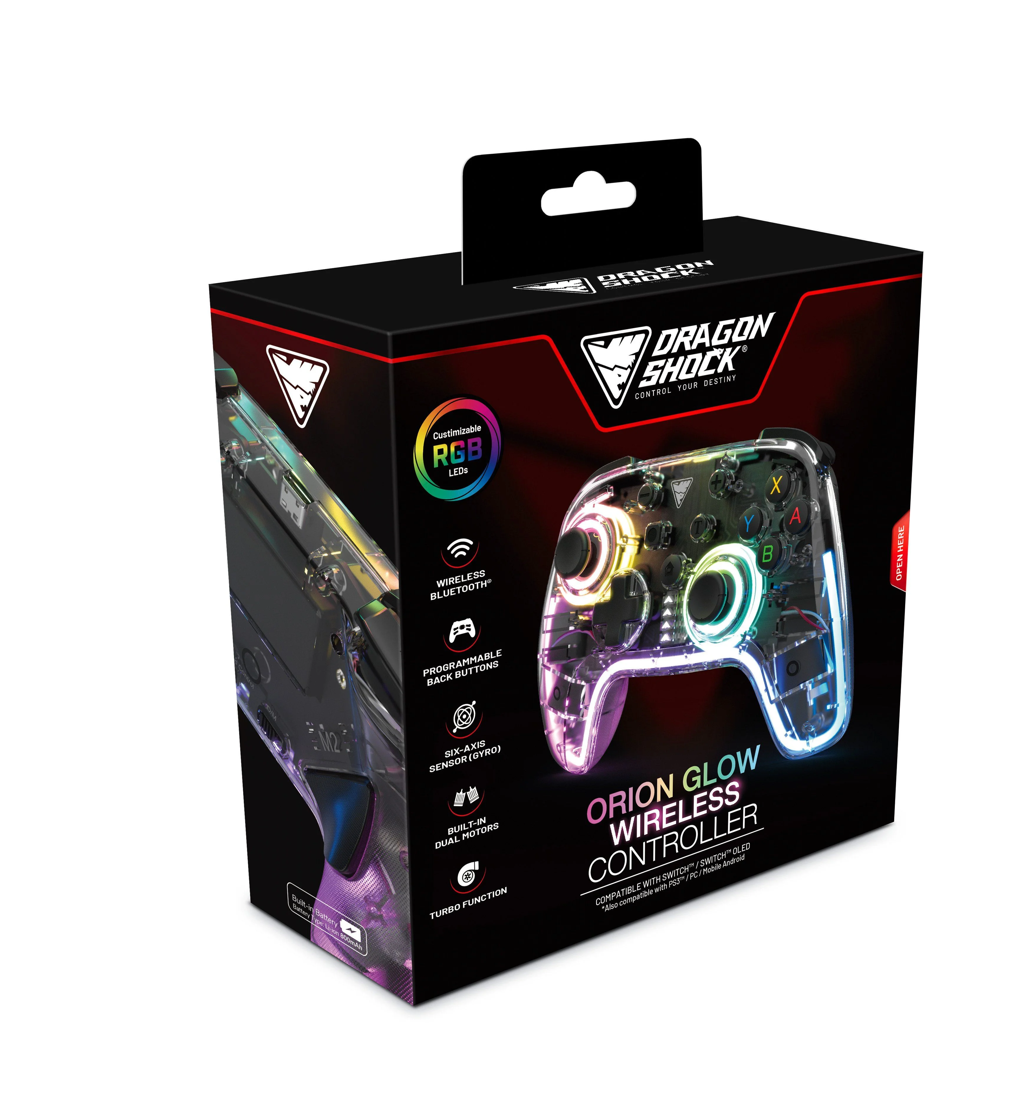 DragonShock - ORION GLOW - Draadloze Controller Glow RGB Geschikt voor Nintendo Switch - Switch Lite - Switch OLED