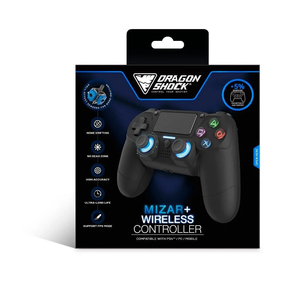 DragonShock - MIZAR+ - Bluetooth Draadloze Controller Volzwart voor PS4, PC & Mobiel