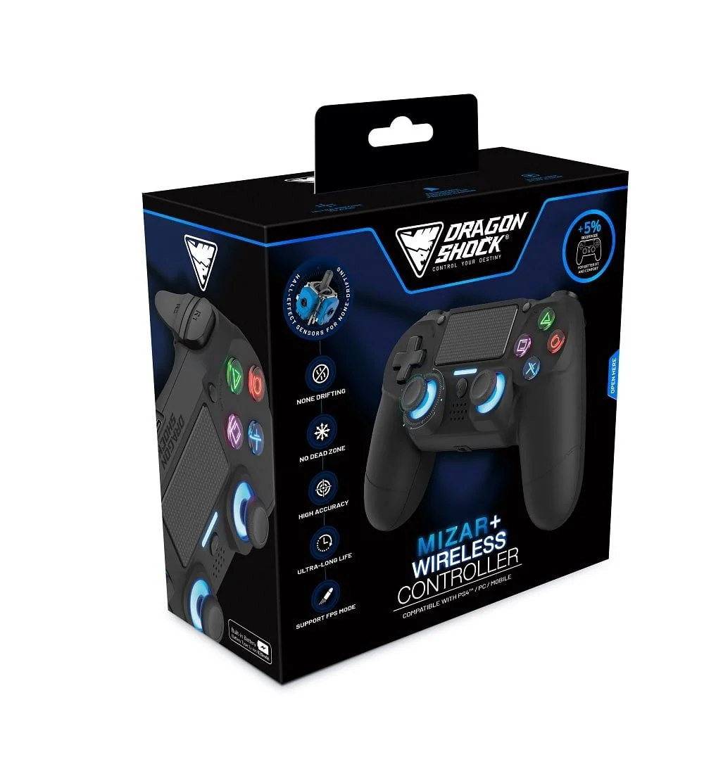 DragonShock - MIZAR+ - Bluetooth Draadloze Controller Volzwart voor PS4, PC & Mobiel thumbnail