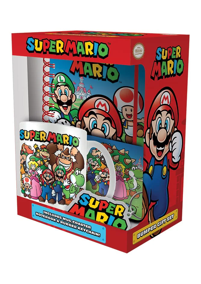 Nintento Super Mario - Geschenkset - Mok - Notitieboekje - Onderzetter en Sleutelhanger
