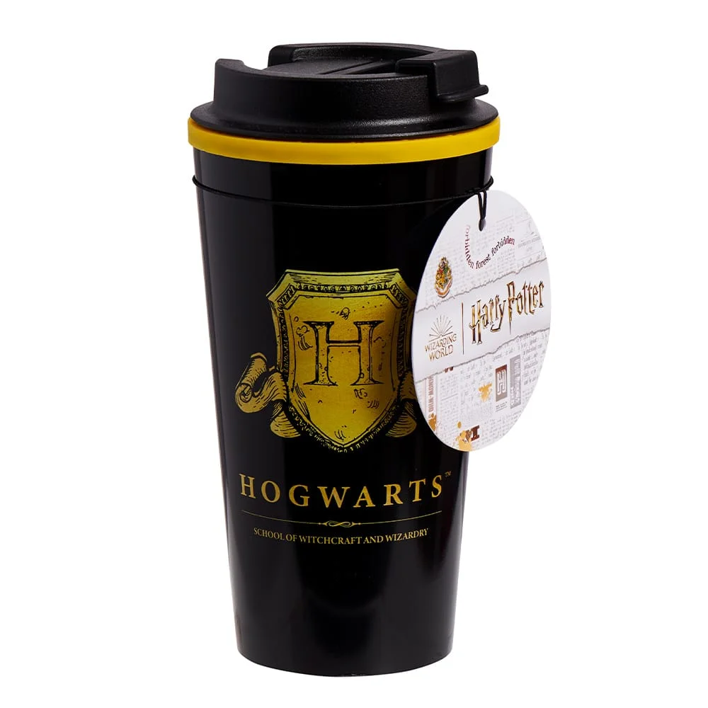 Harry Potter - Hogwarts - Thermische Reisbeker met Schroefdeksel - Geel en Zwart - 450ml