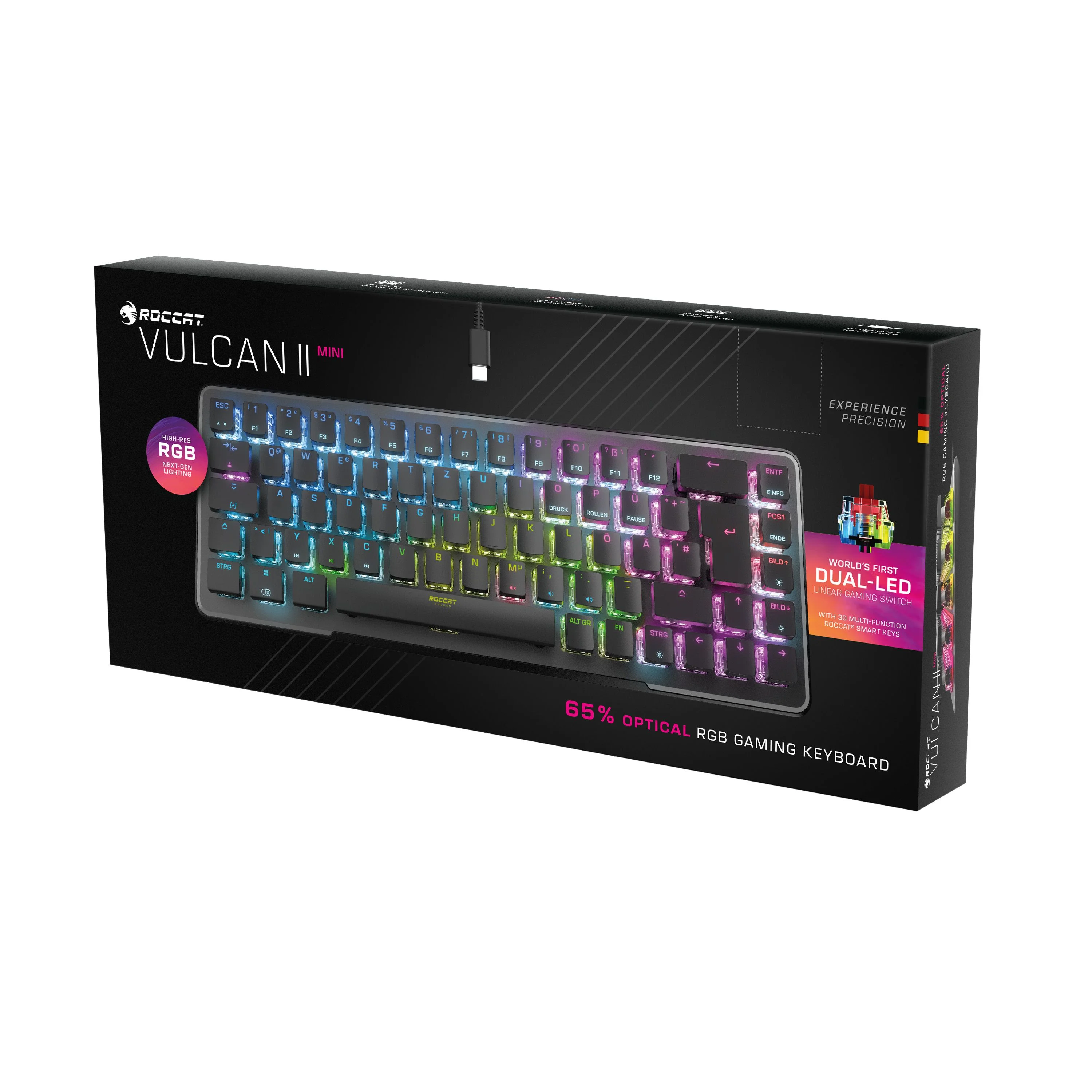Roccat - Vulcan II Mini Mechanisch Optisch Gaming Toetsenbord Wit Zwart met RGB Lightning - QWERTY amerikaans Toetsenbordindeling
