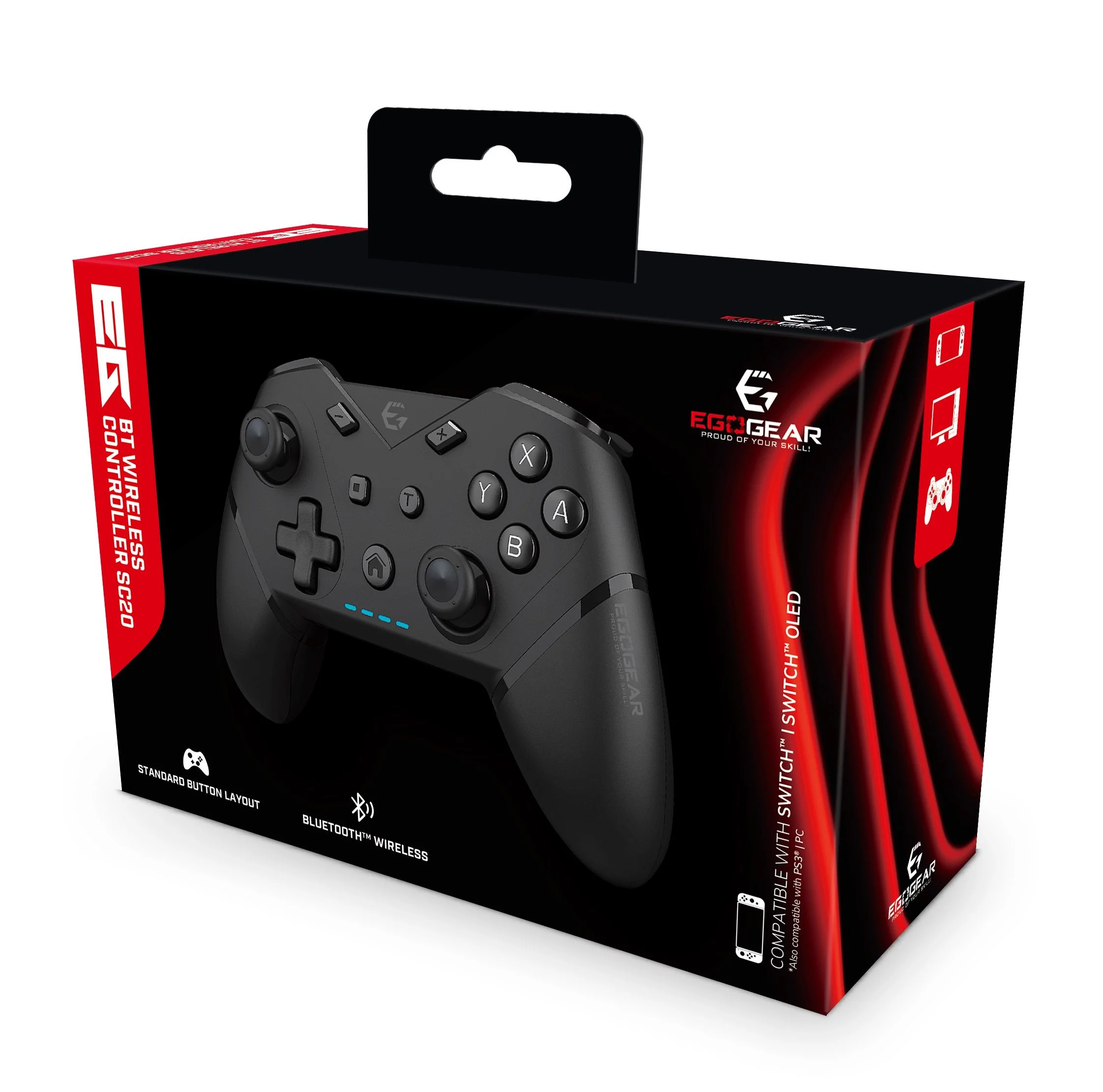 EgoGear - Draadloze Ergonomische  Bluetooth Controller Zwart  - Geschikt voor Switch - Switch OLED - PS3 - PC