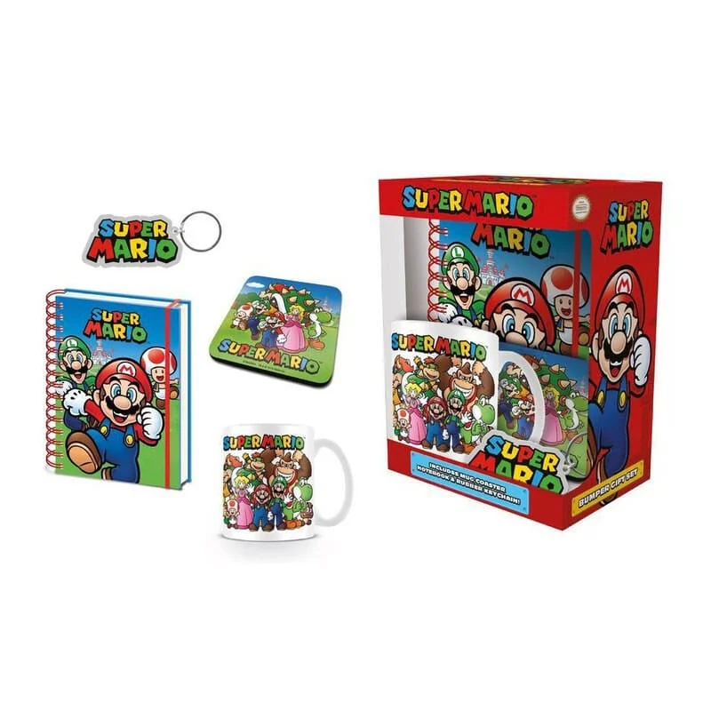 Nintento Super Mario - Geschenkset - Mok - Notitieboekje - Onderzetter en Sleutelhanger thumbnail