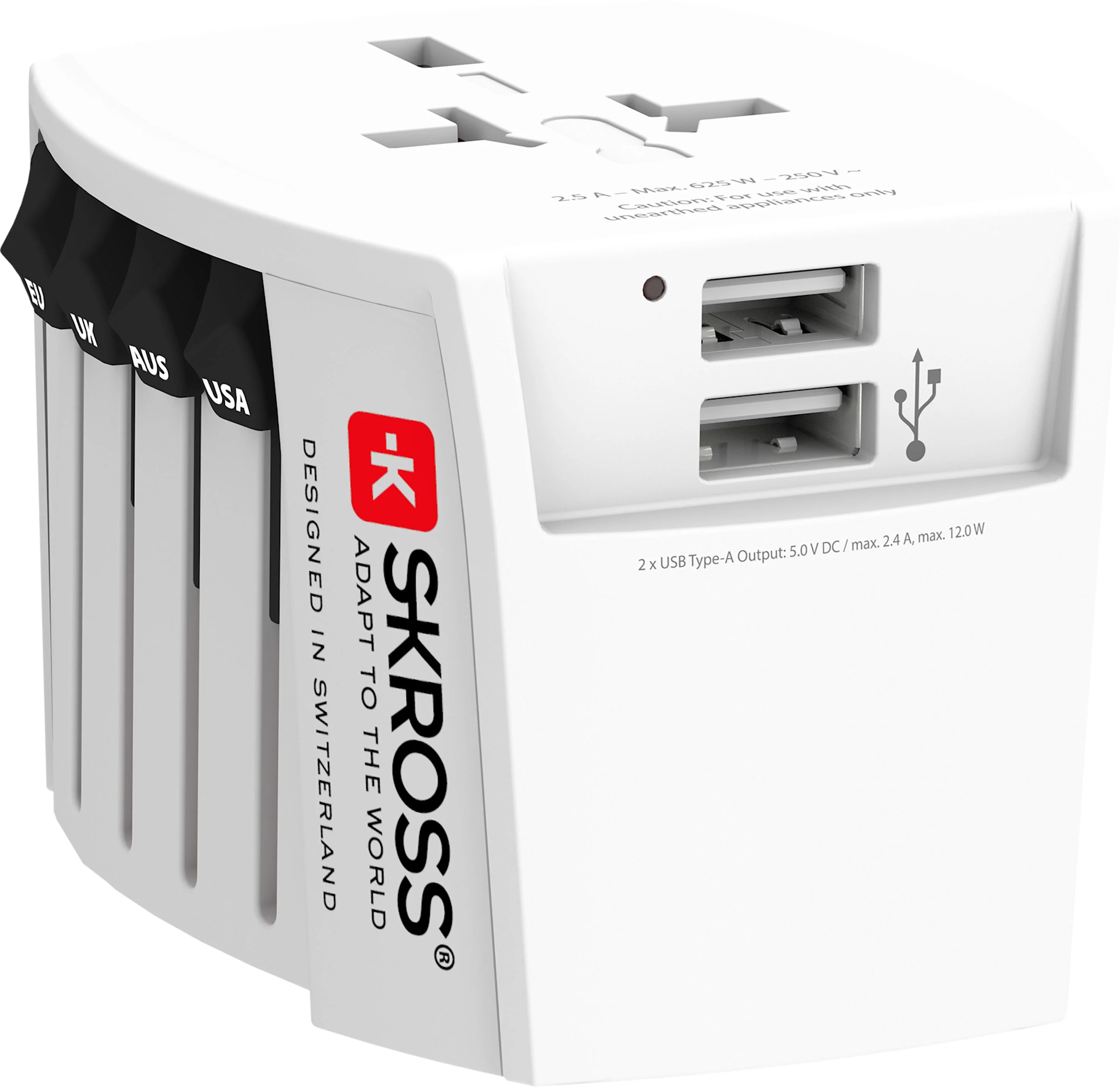 SKROSS - Reisadapter - Wereld adapter MUV 2-polig + 2xUSB 2400 mA thumbnail