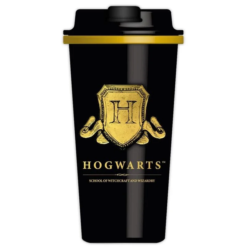 Harry Potter - Hogwarts - Thermische Reisbeker met Schroefdeksel - Geel en Zwart - 450ml thumbnail