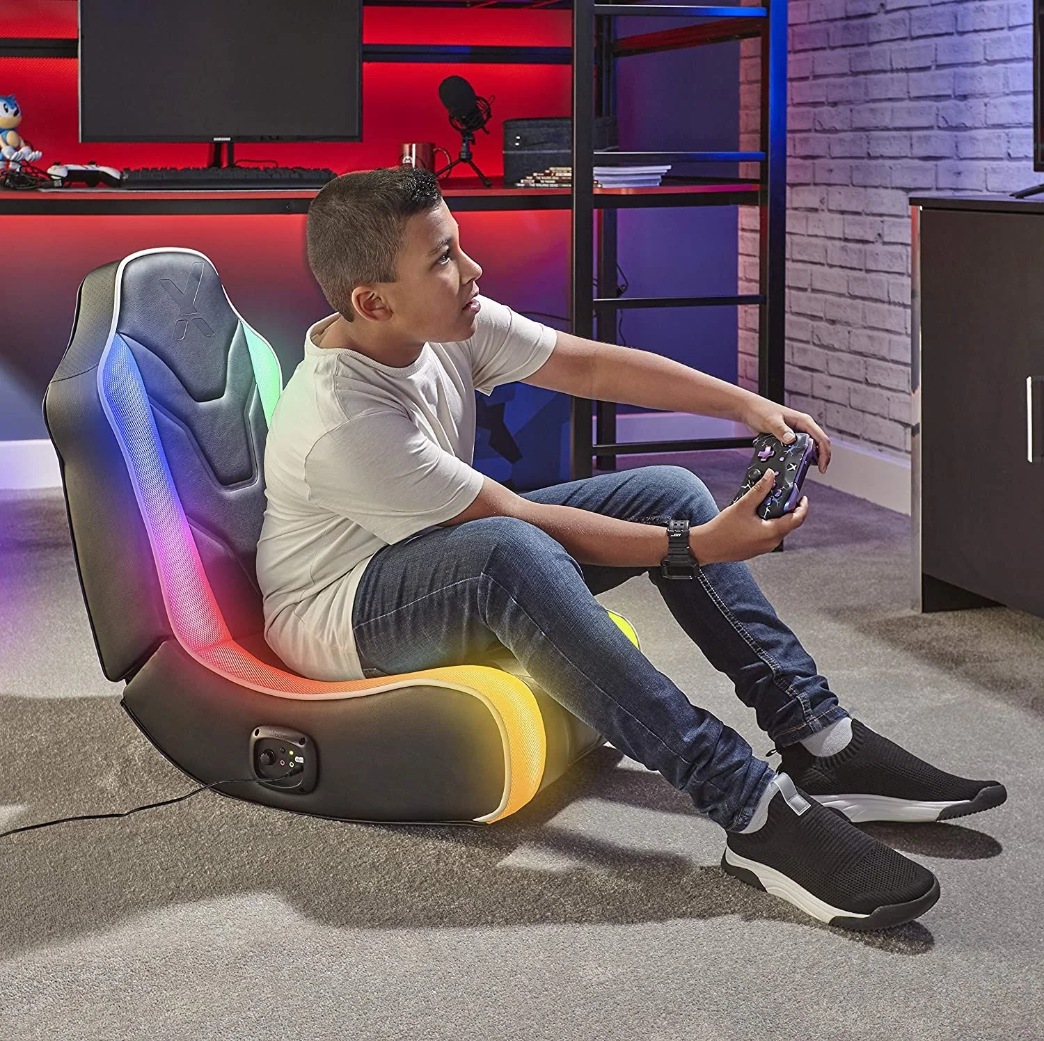 X-Rocker - Chimera RGB 2.0 Stereo Audio Inklapbare LED Licht Gamingstoel voor Junior 6 -12 jaar thumbnail